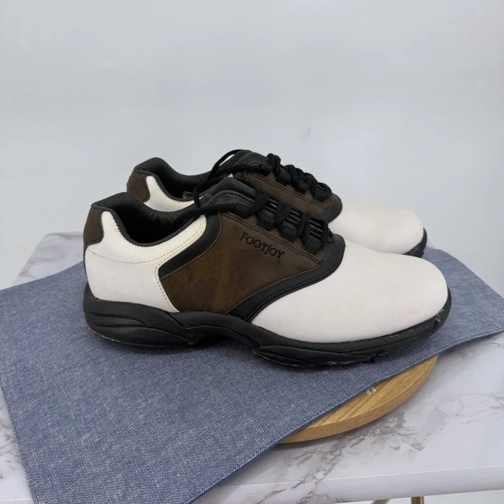 FootJoy GreenJoys Golf‎ Shoes Mens 8.5 M White Brown Black Spiked 45516